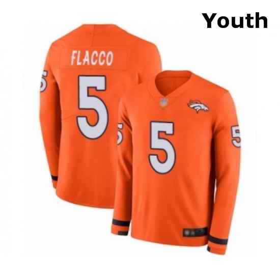 Youth Denver Broncos 5 Joe Flacco Limited Orange Therma Long Sleeve Football Jersey